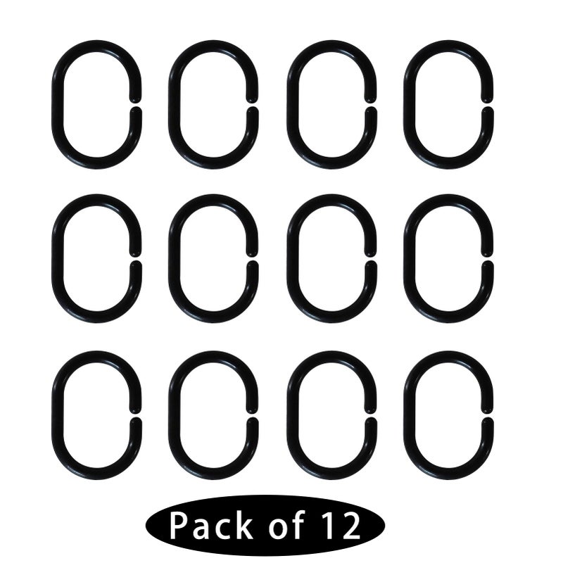 Careyoungs Plastic Shower Curtain Hooks C Shape Shower Curtain Rings for Bathroom Shower Rod Window Curtains Hanger (Black  12pack) - Image 2